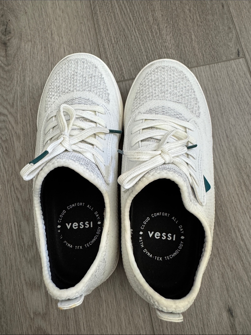 Vessi Weekender Cream Knit Women's Sneakers with Teal Accents